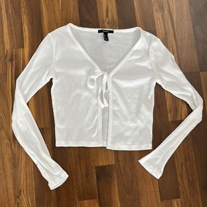 White front tie knit top